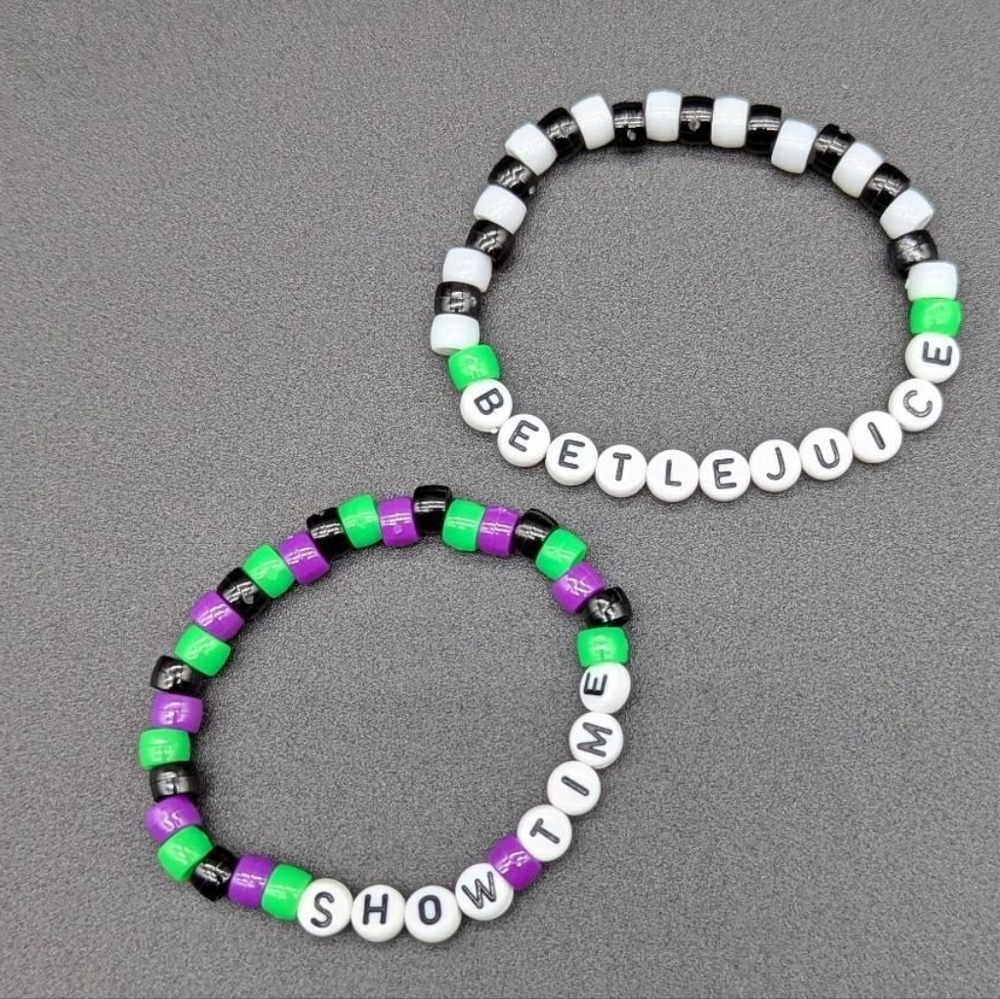 Set of Beetlejuice-Inspired Handmade Beaded Kandi Bracelets